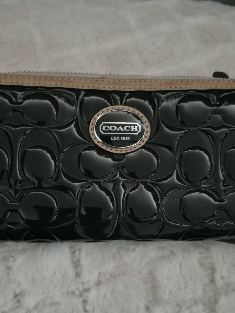 COACH Black Patent Leather Signature Wallet